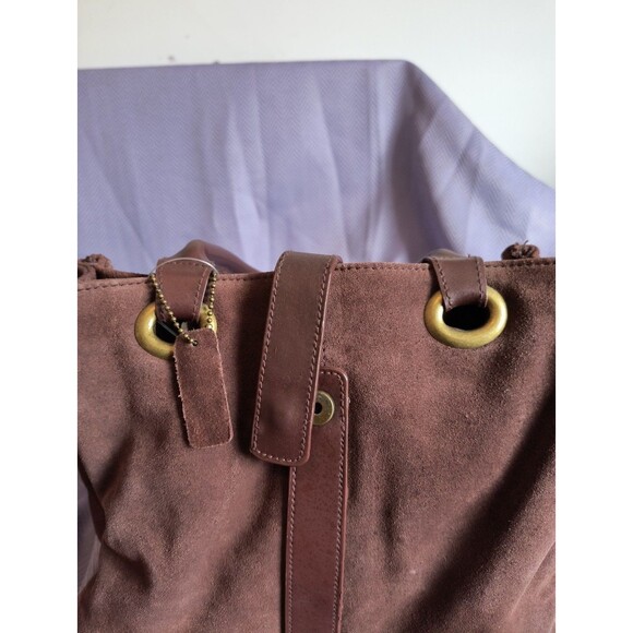 Bath and Body Works Brown Genuine Suede Leather Gold Hardware Purse Bag Tote - Picture 3 of 7